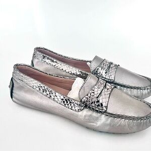 ELITE PARIS Genuine Leather Metallic Gray Moccasin Loafers-Sz8